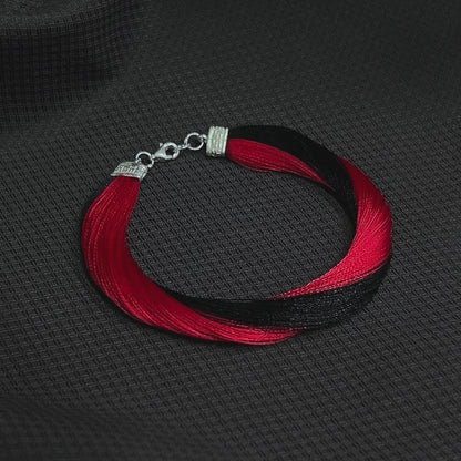 Handcrafted Red & Black Sacred Thread Silver Bracelet