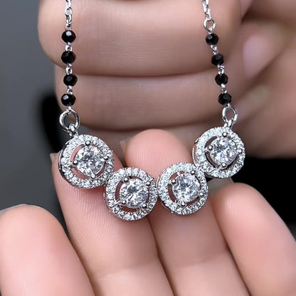 Quad Solitaire Silver Mangalsutra with Black Beads