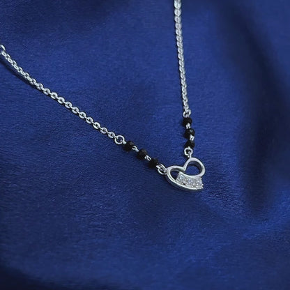 Cute Crystal Heart Minimal Silver Mangalsutra