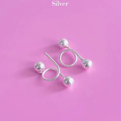 Elegant Minimalist Double Sphere Climber Silver Earrings