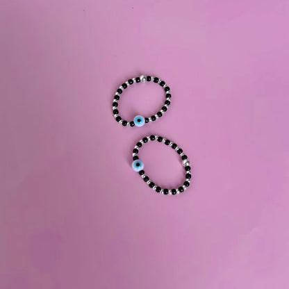 Silver Moti White Evil Eye Charm Bracelet