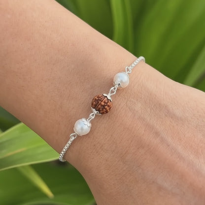 Silver Rudraksha & Pearl Bracelet for Men & Women