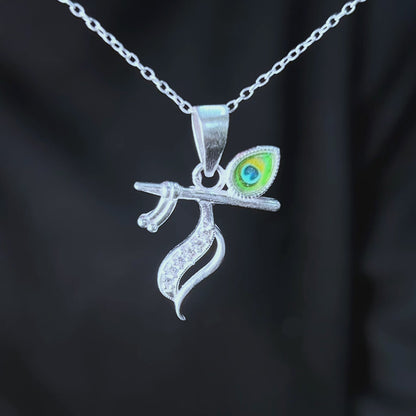 Silver Krishna Flute Pendant with Morpankh Design