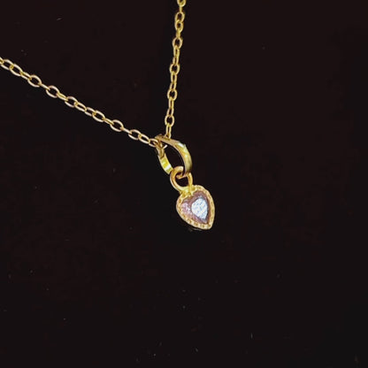 Premium Heart-Shaped Stone Gold Polish Silver Pendent Necklace