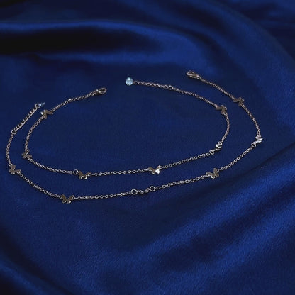 Delicate Tiny Butterfly Silver Anklet for Women
