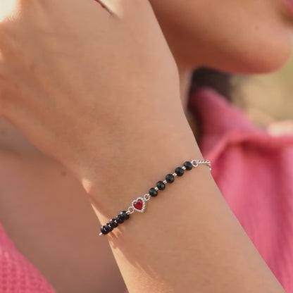 Silver Black Beaded Heart Bracelet