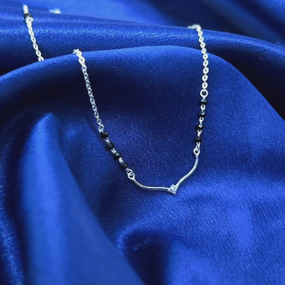 Lightweight V Curve Silver Mangalsutra Necklace