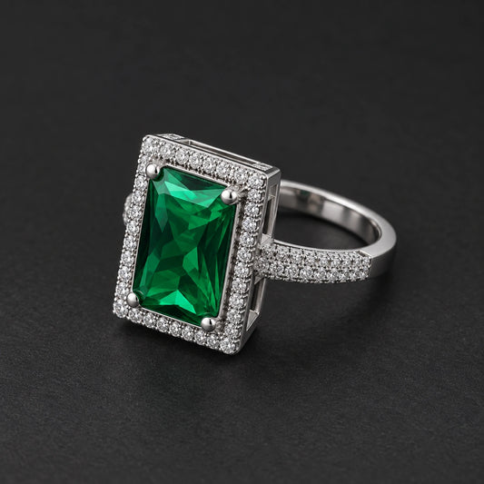 Sterling Silver Emerald Ring For Women and Girls