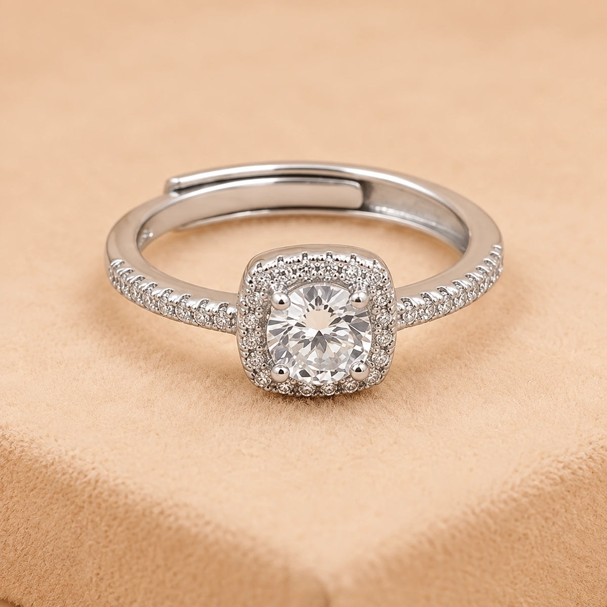Elegant Halo Solitaire Adjustable Ring for Women