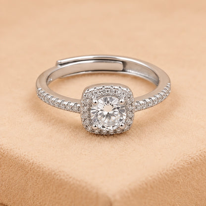 Elegant Halo Solitaire Adjustable Ring for Women