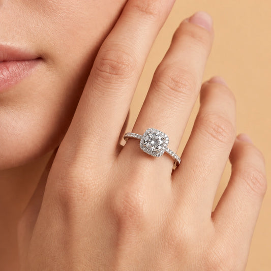 Elegant Halo Solitaire Adjustable Ring for Women