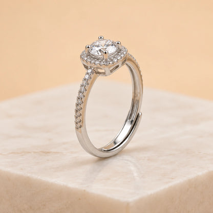 Elegant Halo Solitaire Adjustable Ring for Women
