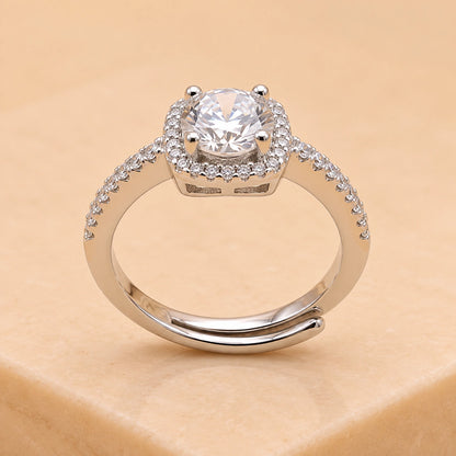 Elegant Halo Solitaire Adjustable Ring for Women