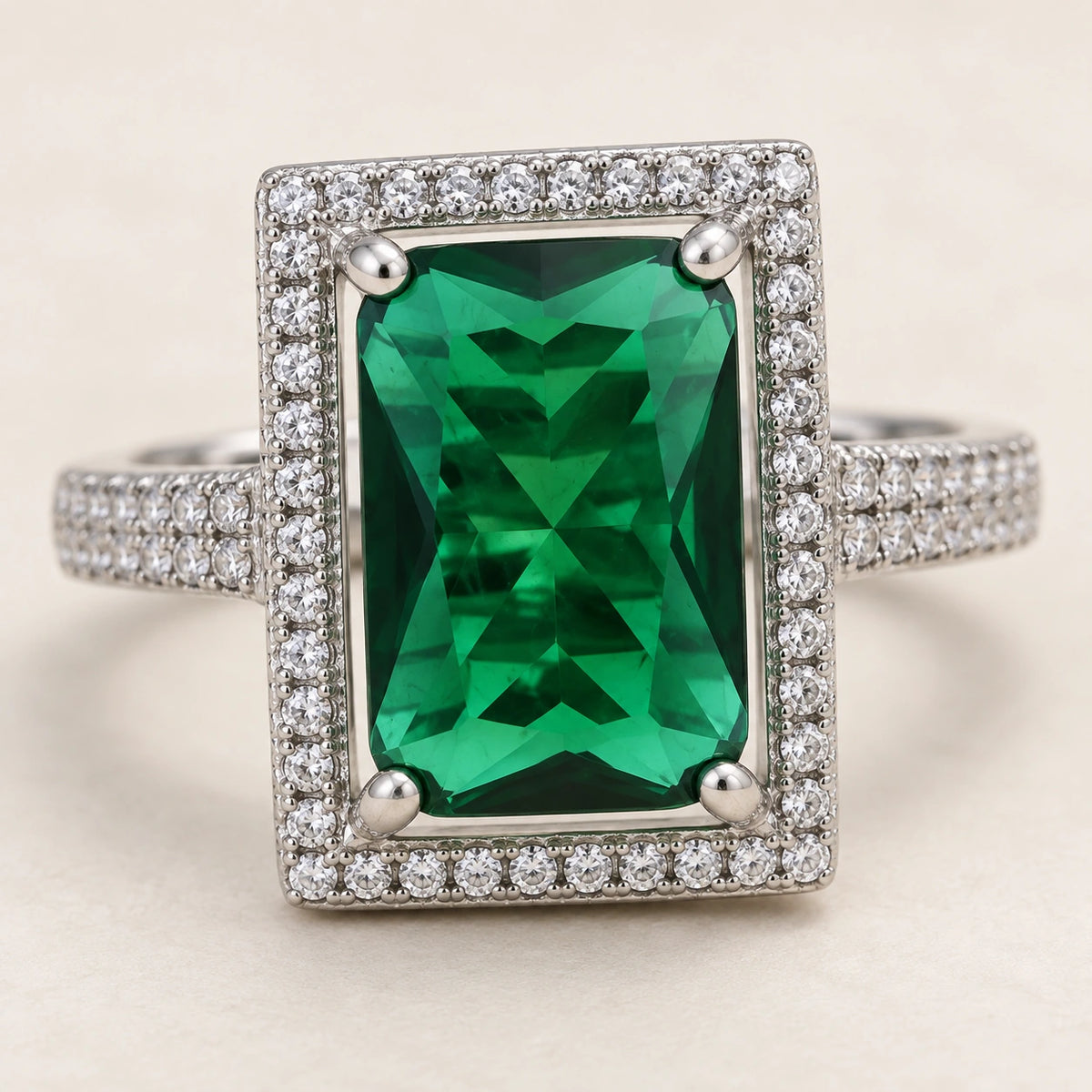 Sterling Silver Emerald Ring For Women and Girls