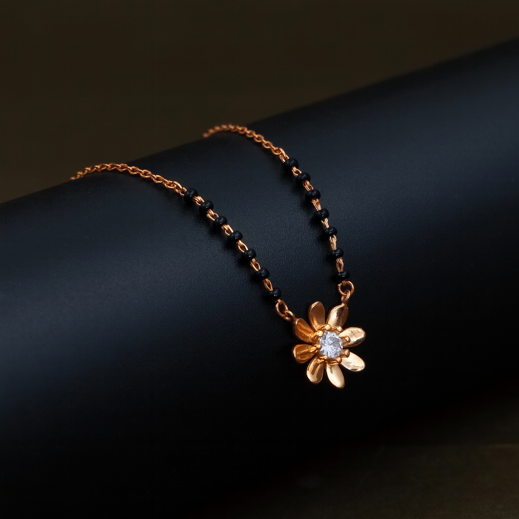 Floral Silver Mangalsutra with Center Stone
