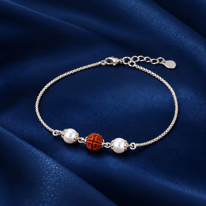 Silver Rudraksha & Pearl Bracelet for Men & Women