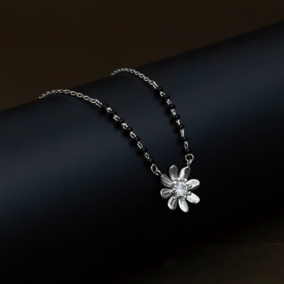Floral Silver Mangalsutra with Center Stone