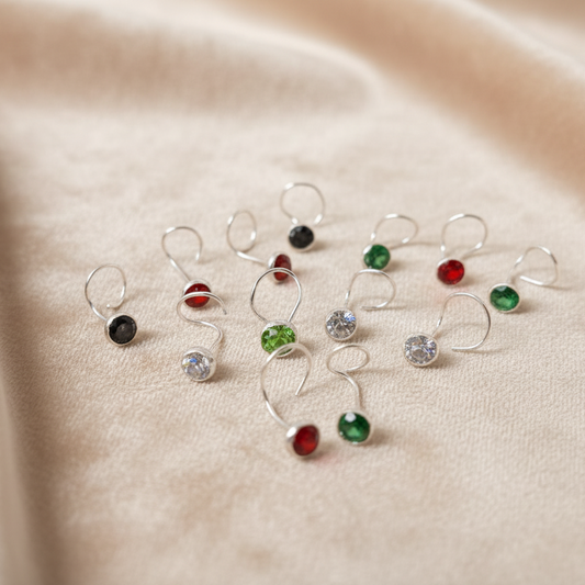 (13 Pcs ₹599 combo) Silver Nose Pin with Round Multicolour Stones