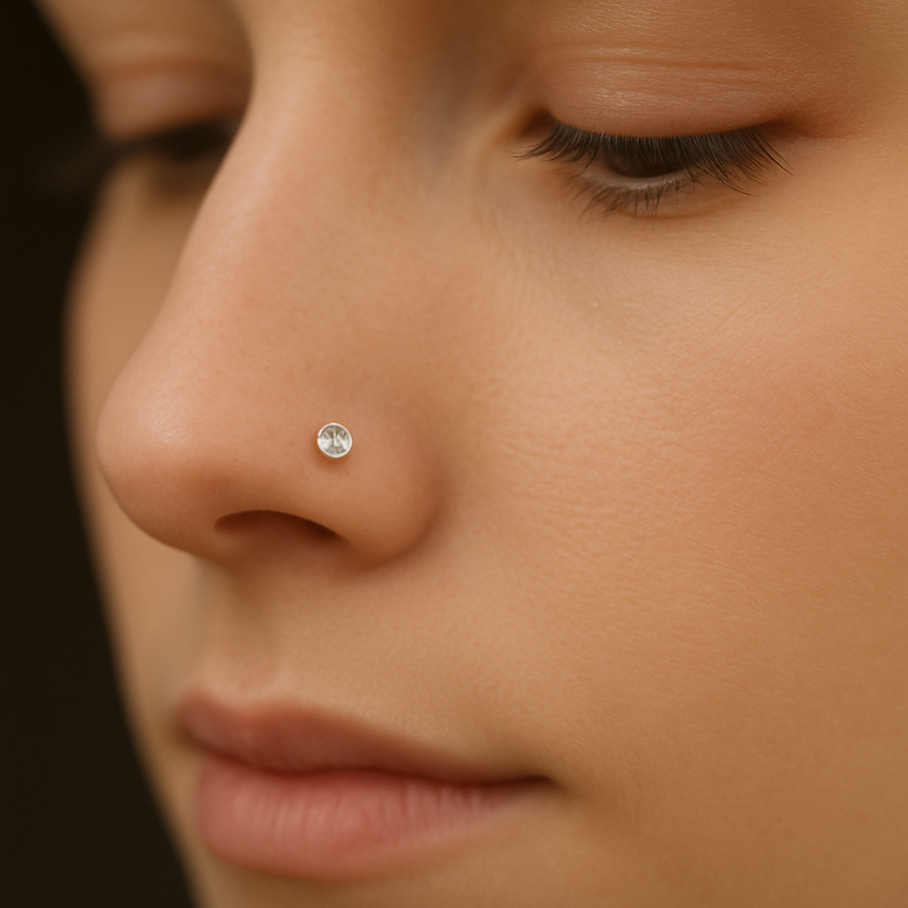 (13 Pcs ₹599 combo) Silver Nose Pin with Round Multicolour Stones