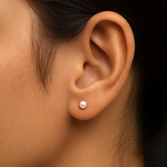 Classic White Pearl Stud Silver Earrings