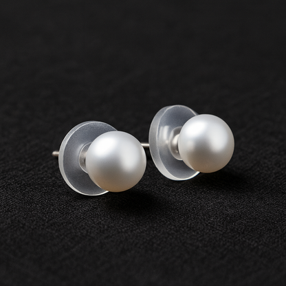 Classic White Pearl Stud Silver Earrings
