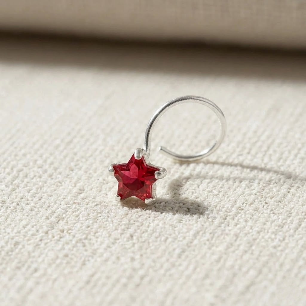 Silver Nose Pin with Star Multicolor Stones