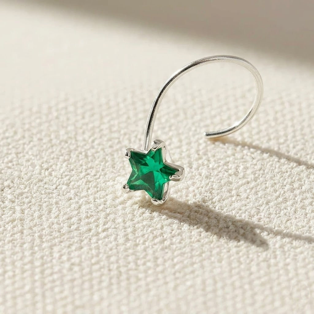Silver Nose Pin with Star Multicolor Stones