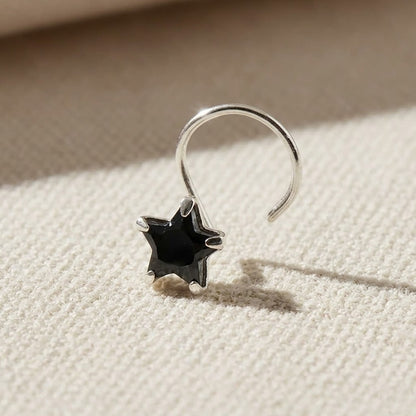 Silver Nose Pin with Star Multicolor Stones