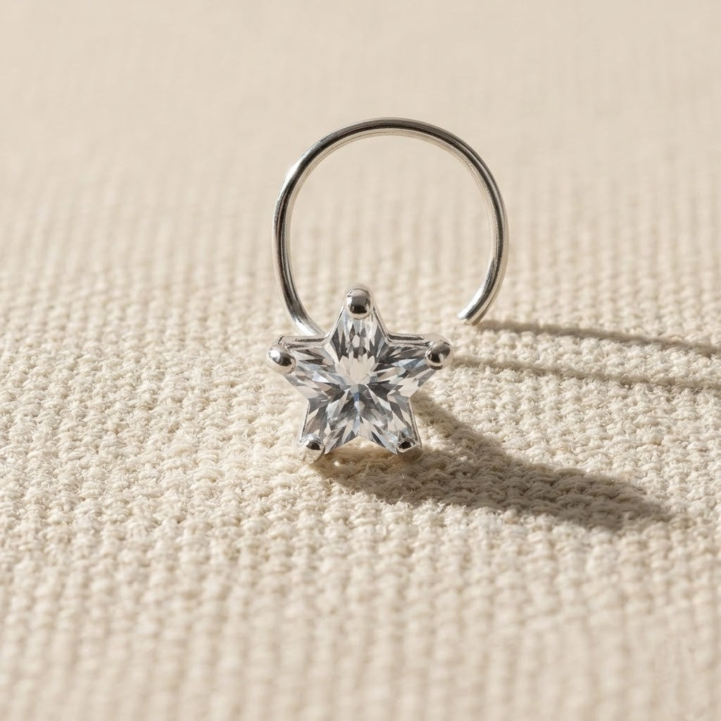 Silver Nose Pin with Star Multicolor Stones