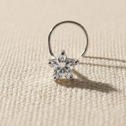 Silver Nose Pin with Star Multicolor Stones