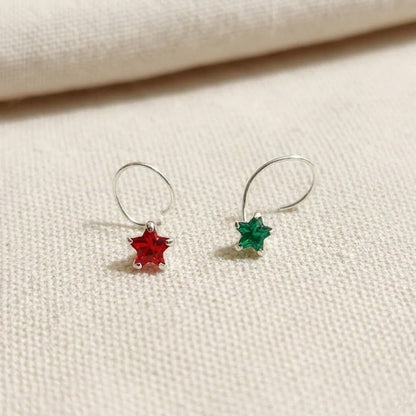 Silver Nose Pin with Star Multicolor Stones