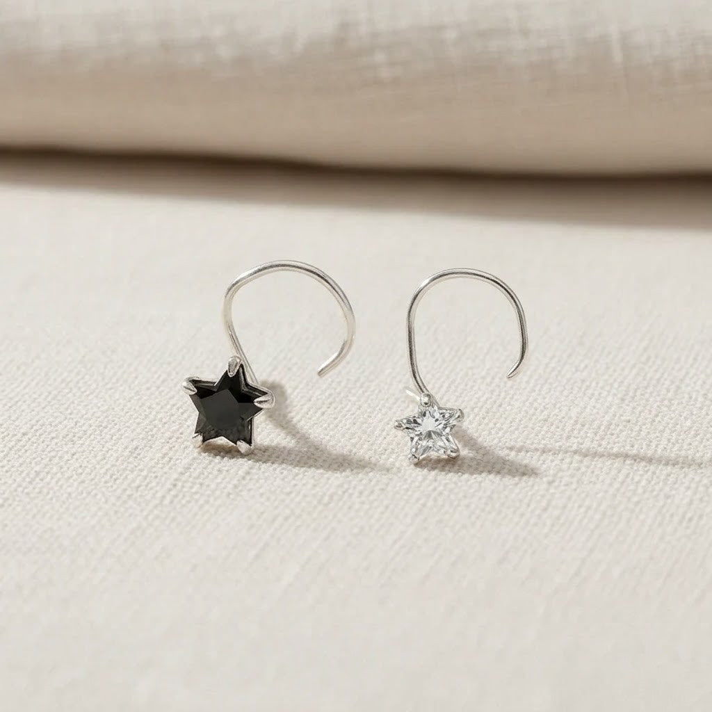 Silver Nose Pin with Star Multicolor Stones