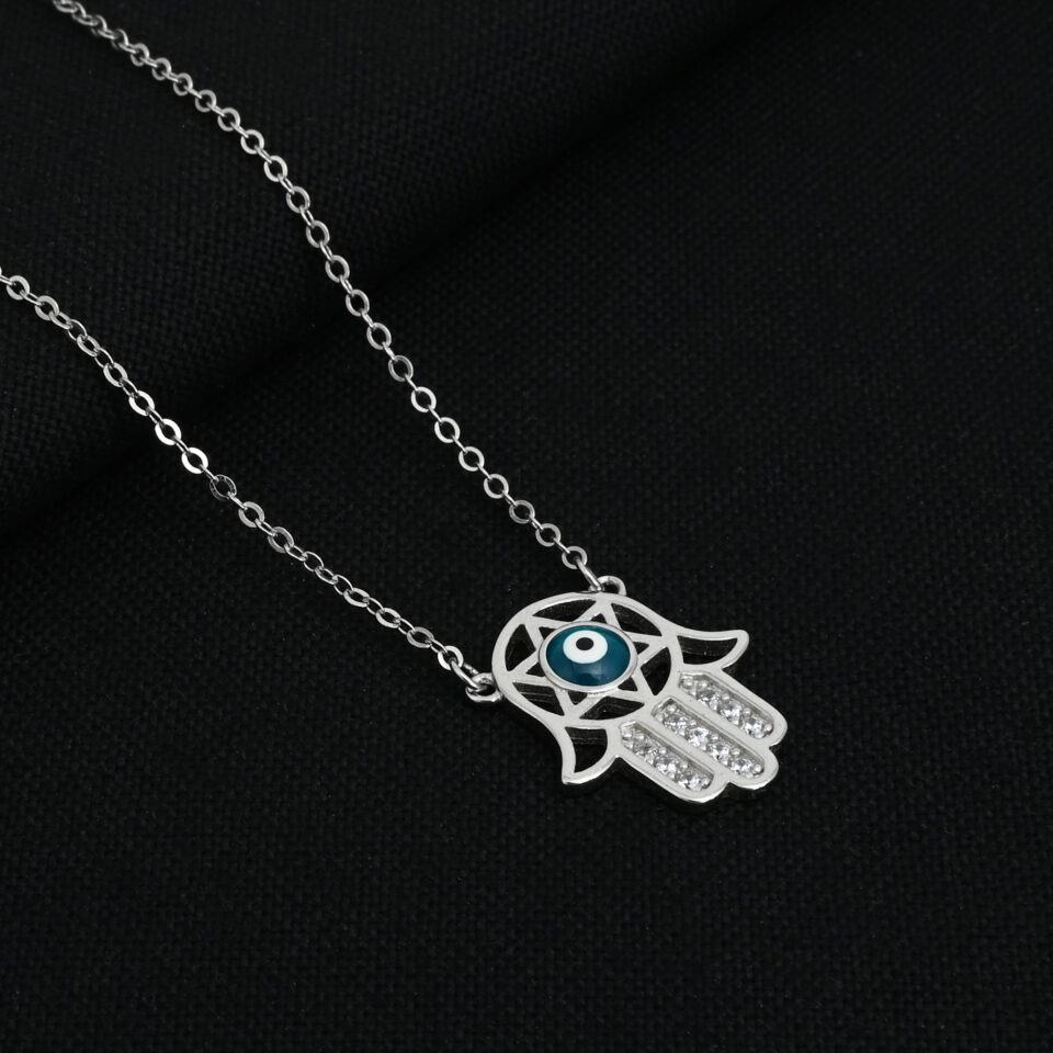 Buy Silver Power Symbol Chain With Evil Eye Pendant