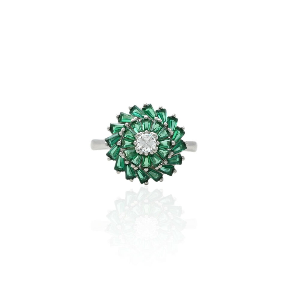 Buy Glorious Green Flower Silver Ring for Women Online
