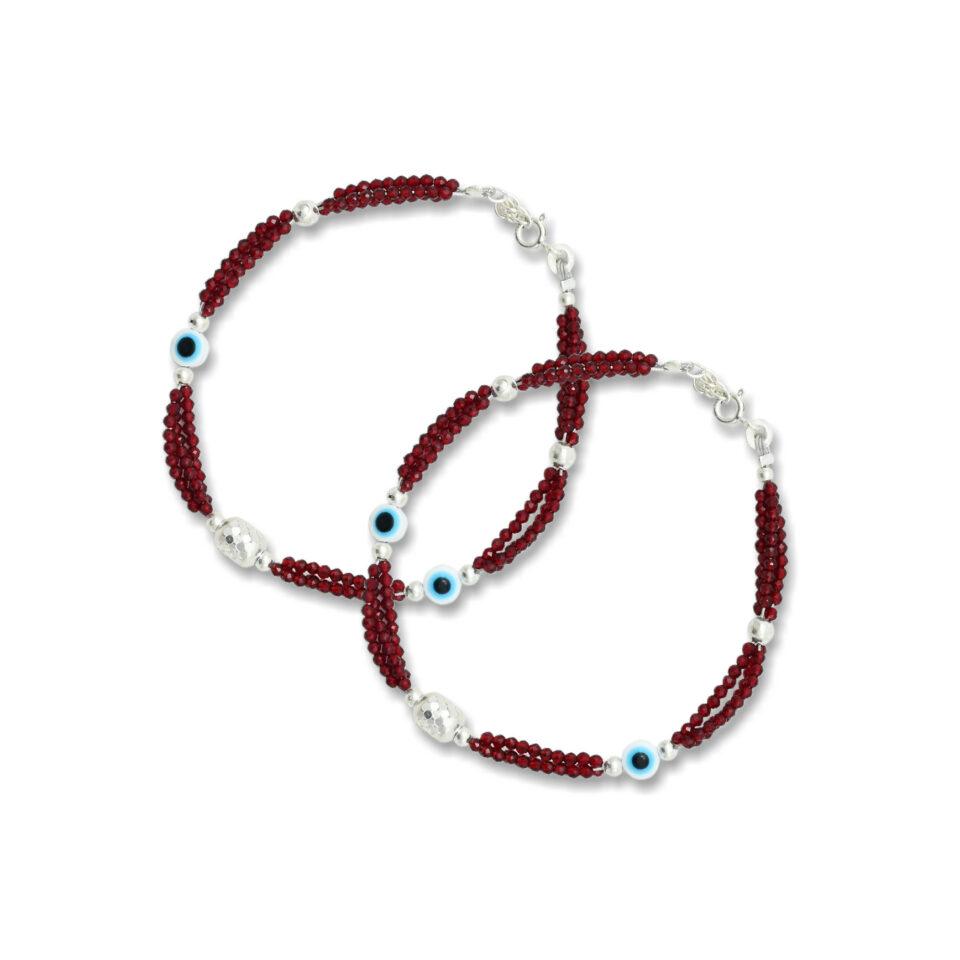 Buy Lovely Red Beads Silver Evil Eye Bracelet @ ₹1,349 Only